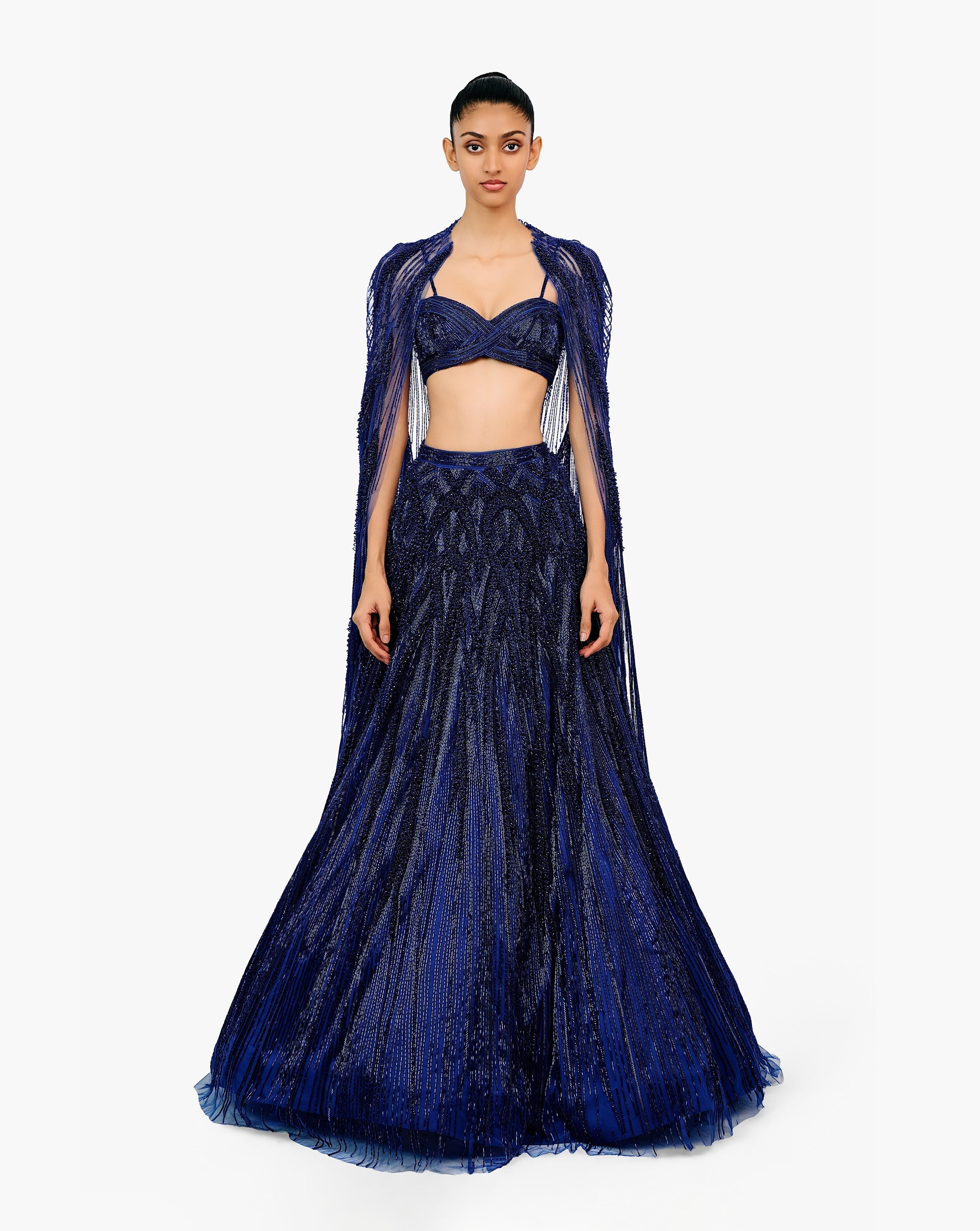 Blue embroidered lehenga by Gaurav Gupta