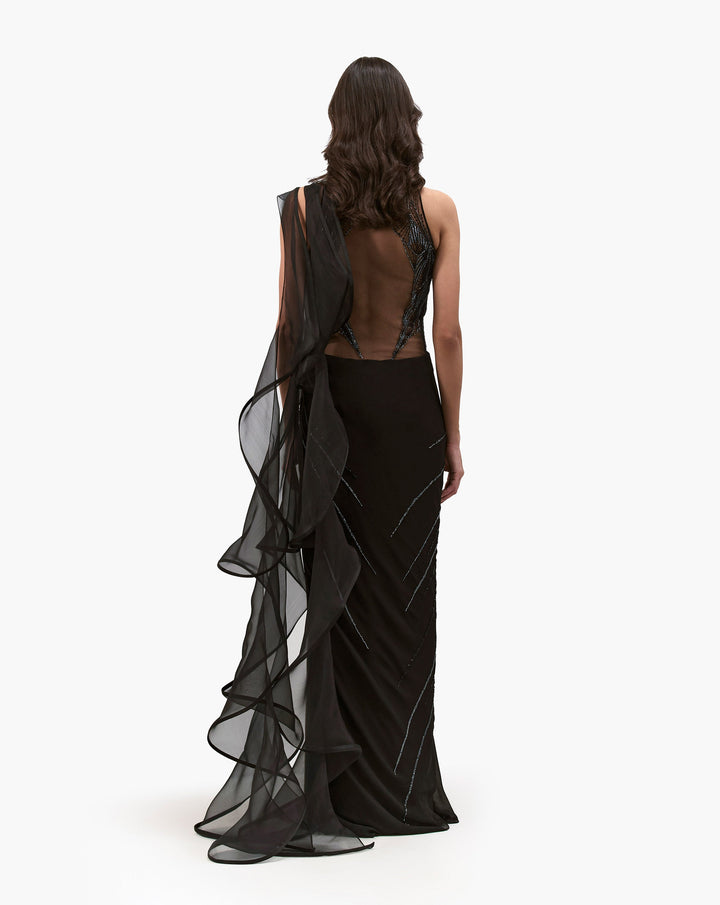 The  Cosmic Prism Saree Gown