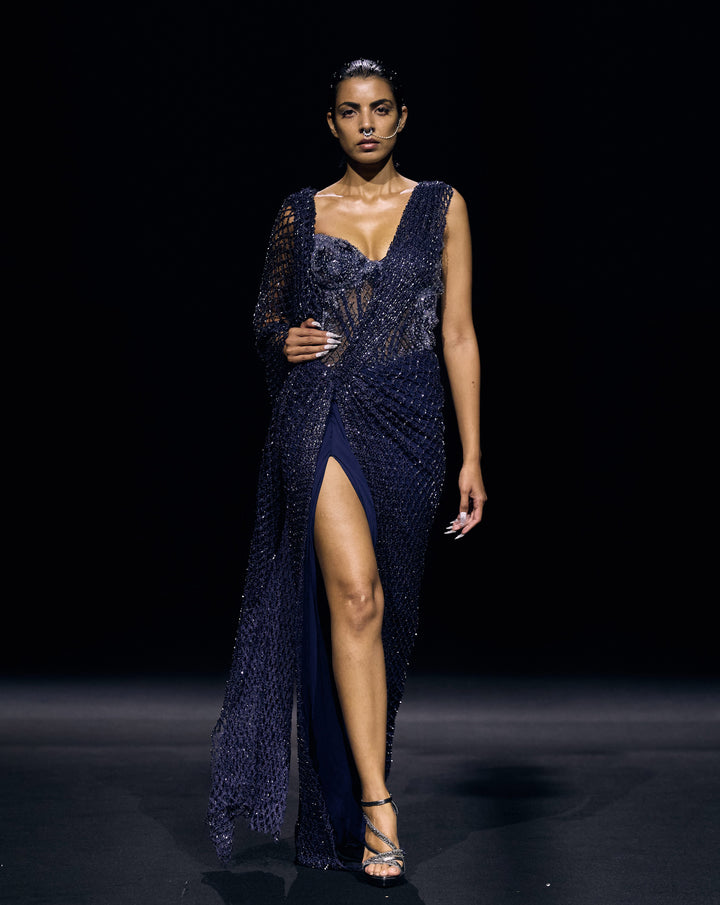 Cosmic Wisteria Saree Gown