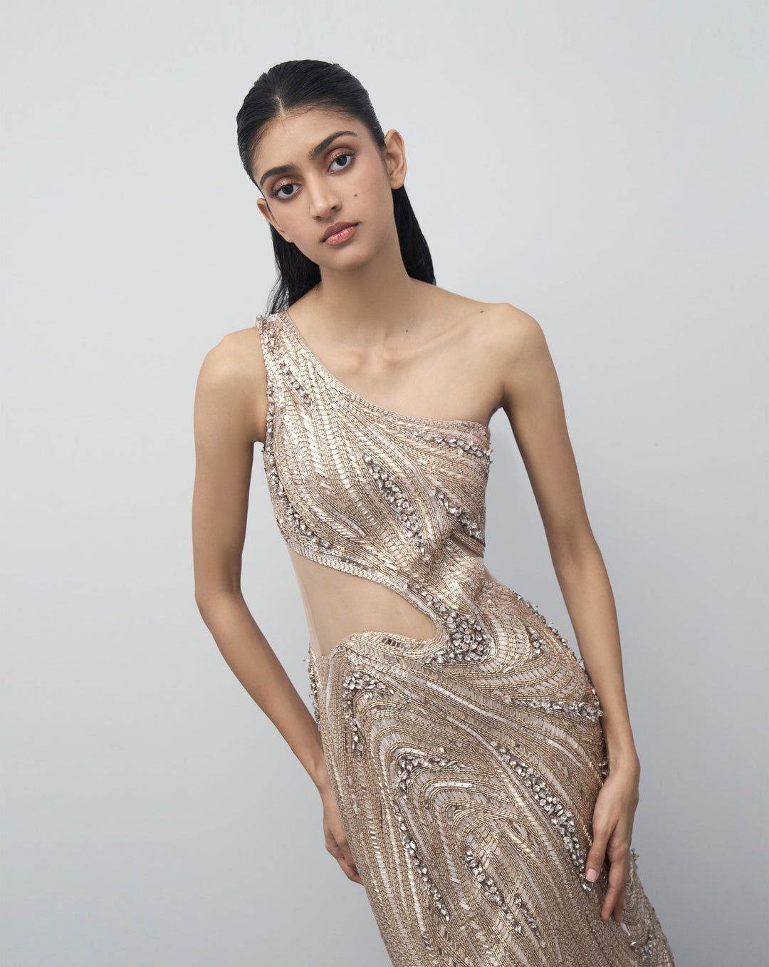 Refraction embroidered gown