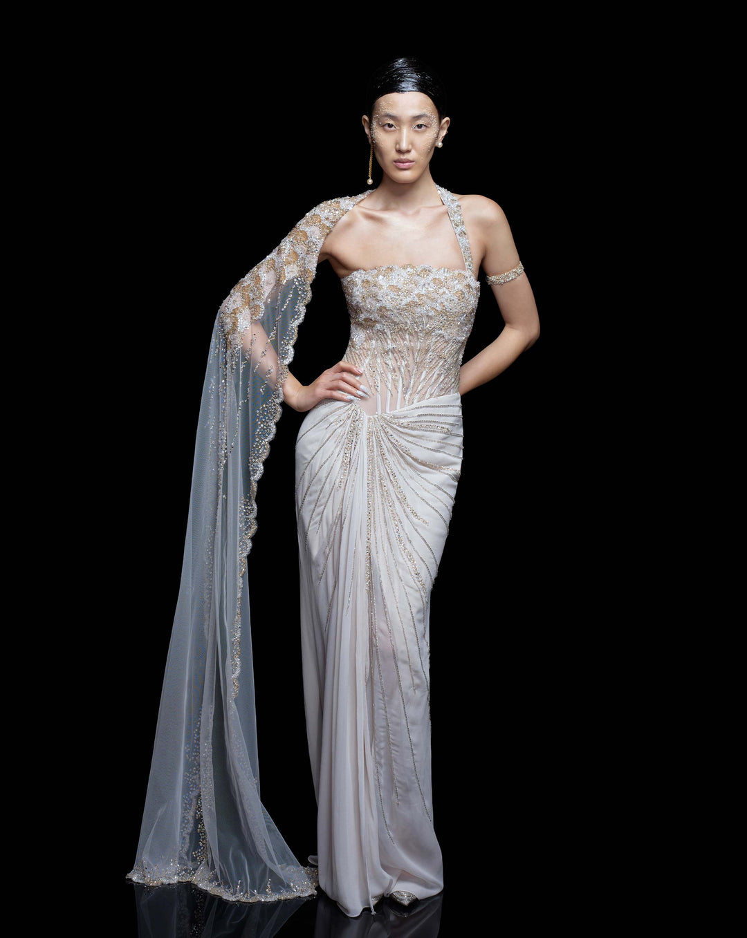 Scalloped Veil Saree Gown