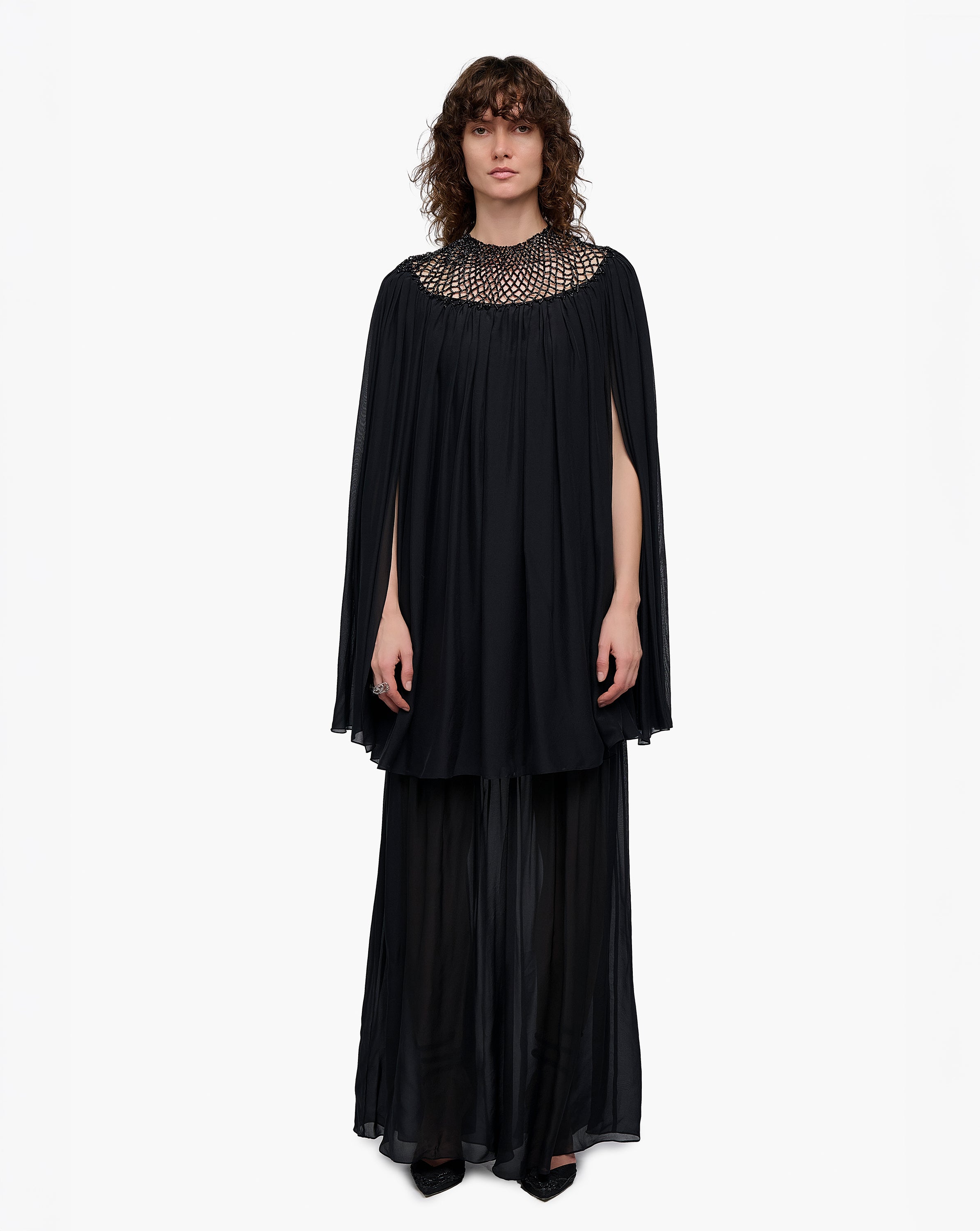 Noir Crystal Macramé Top