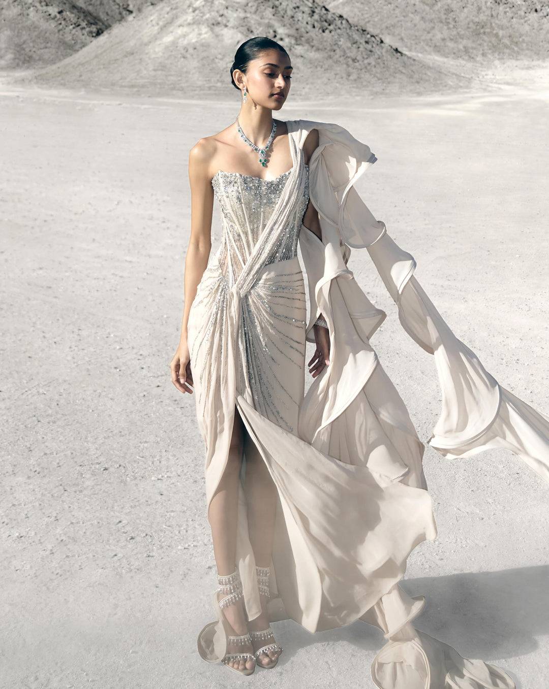 Corseted Crystal Saree Gown - Image 1