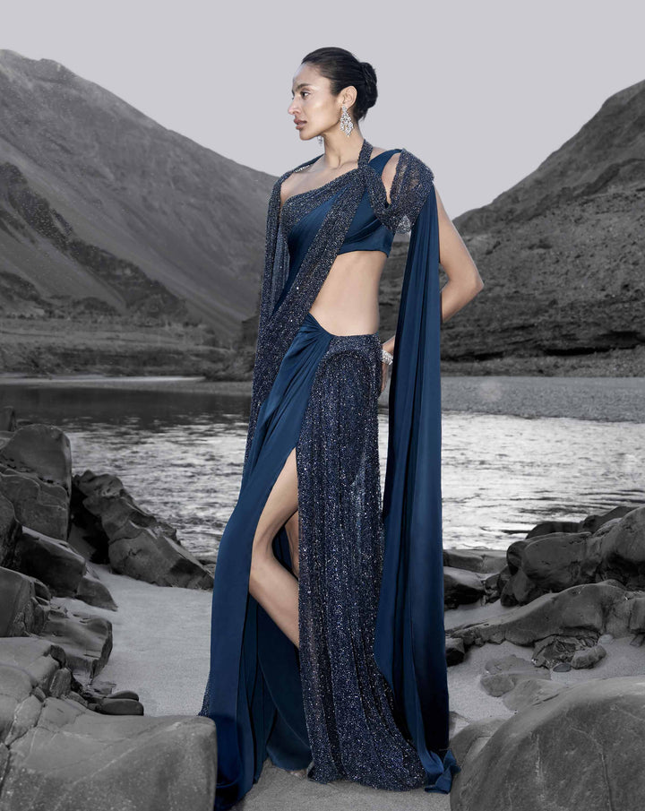 Midnight Veil Saree Gown - Image 1