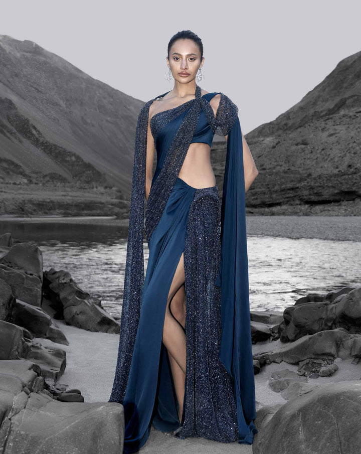 Midnight Veil Saree Gown - Image 3