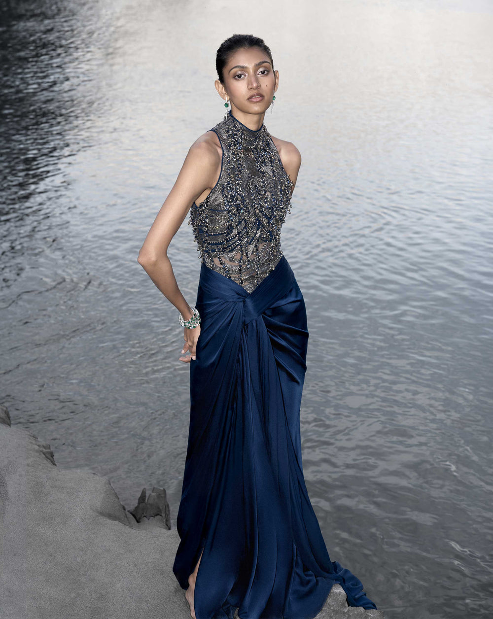 The High-Neck Embellished Saree Gown - Image 2