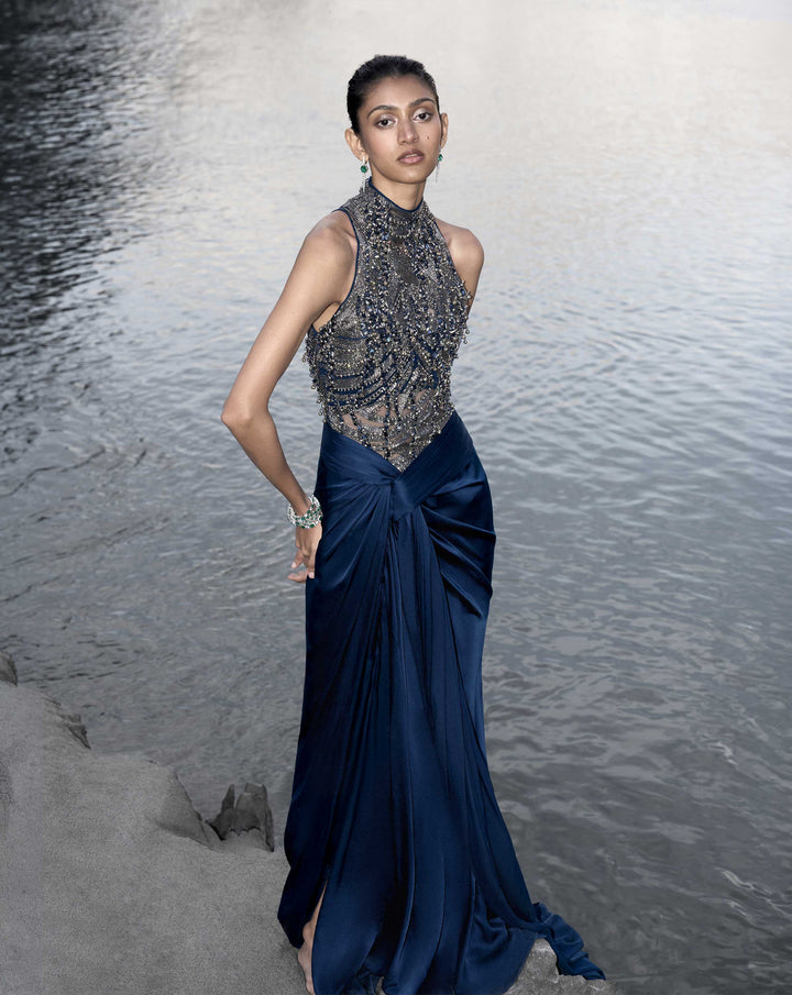 The High-Neck Embellished Saree Gown - Image 2