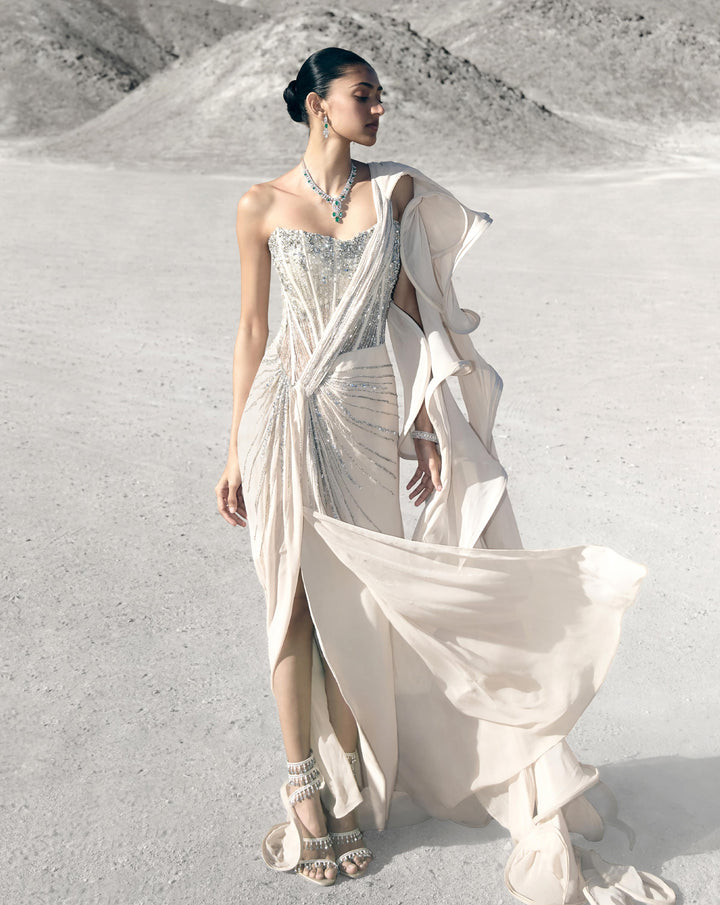 Corseted Crystal Saree Gown - Image 4