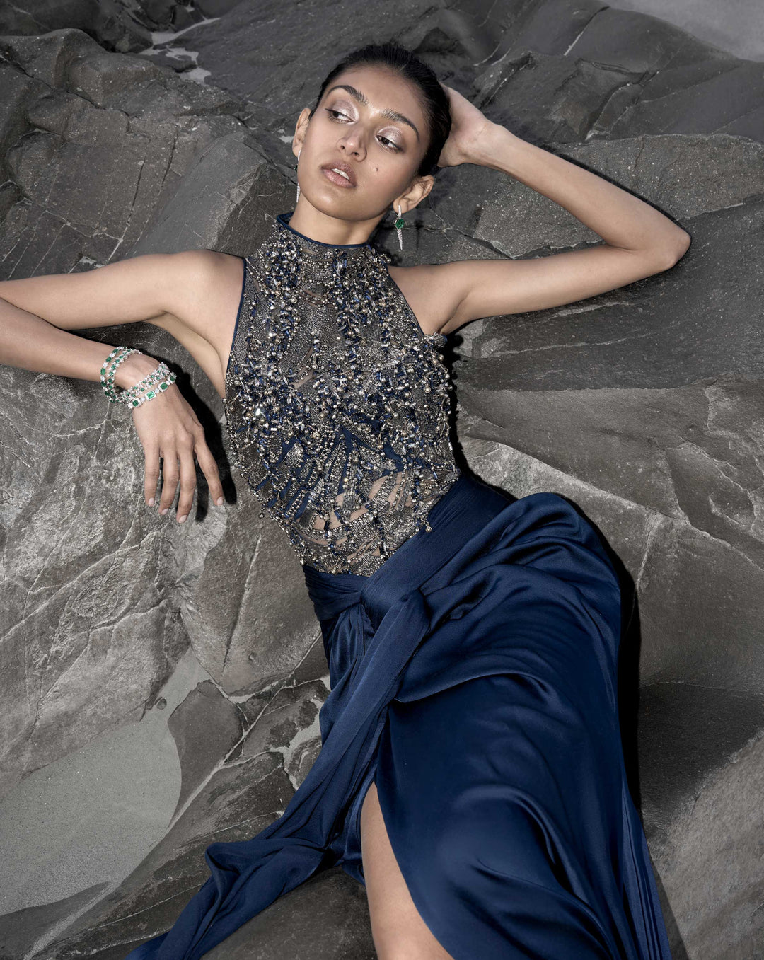 The High-Neck Embellished Saree Gown - Image 3
