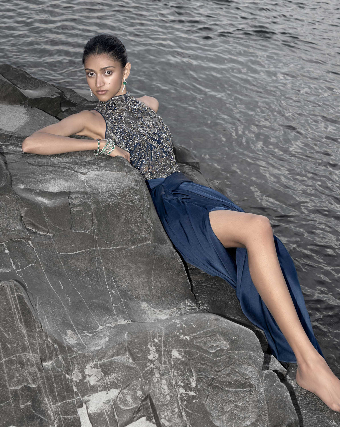 The High-Neck Embellished Saree Gown - Image 4
