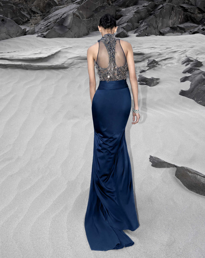 The High-Neck Embellished Saree Gown - Image 5