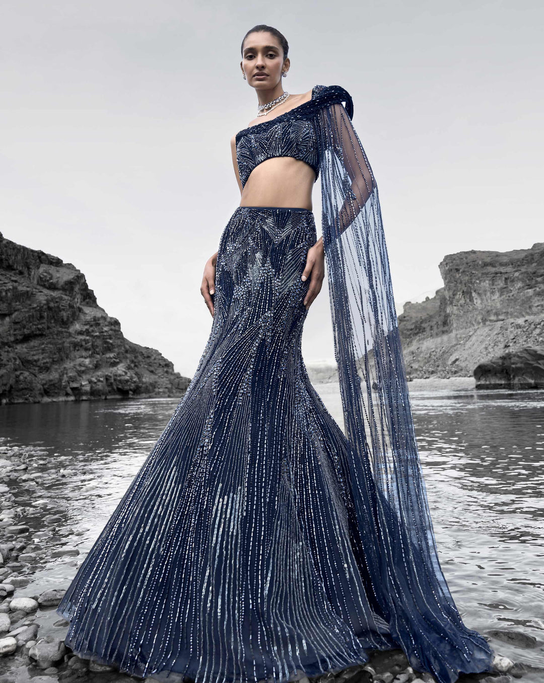 Midnight Cascade Lehenga