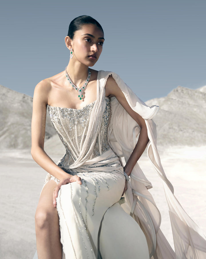 Corseted Crystal Saree Gown - Image 2