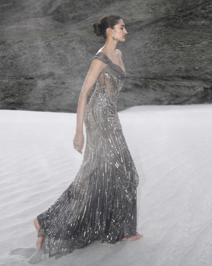The Sculpted Off Shoulder Net Gown - Image 3