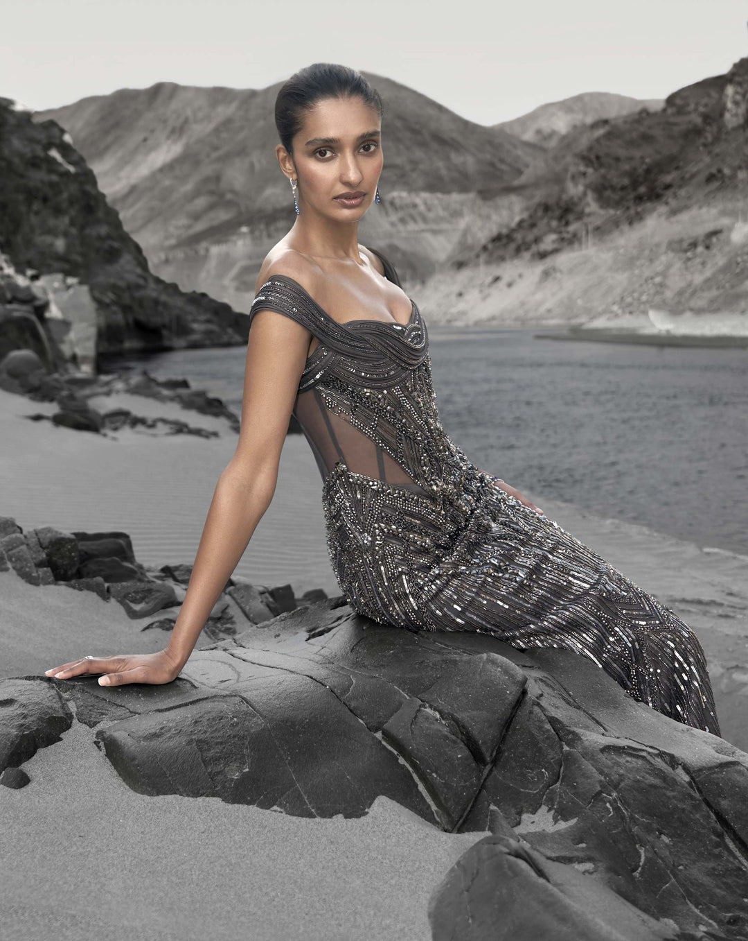 The Sculpted Off Shoulder Net Gown - Image 4