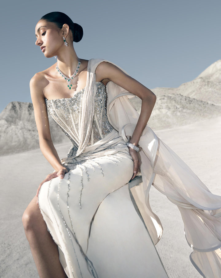 Corseted Crystal Saree Gown - Image 3