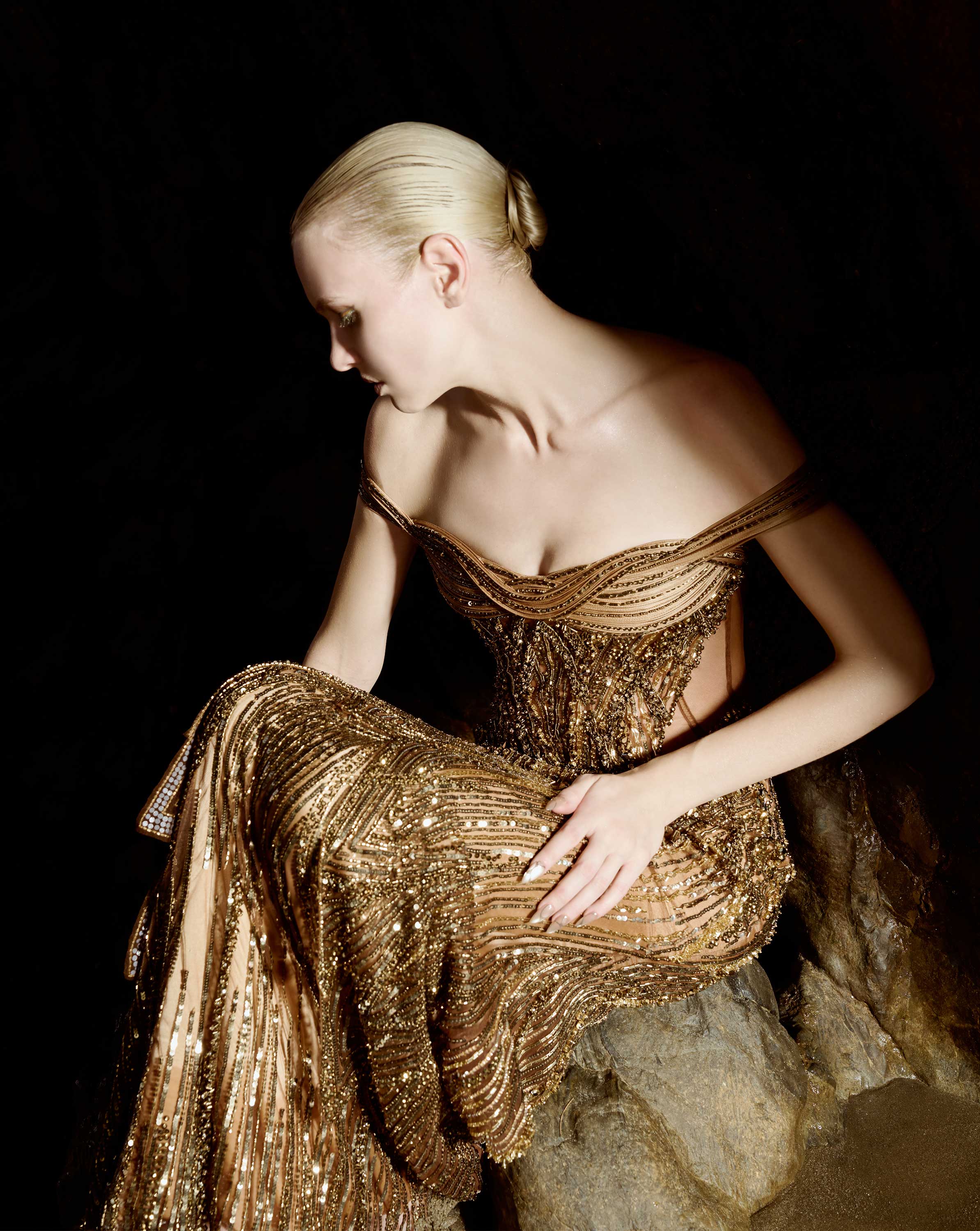 The Sculpted Off Shoulder Net Gown