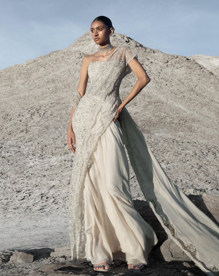 Pearl Lace Saree Gown - Image 1