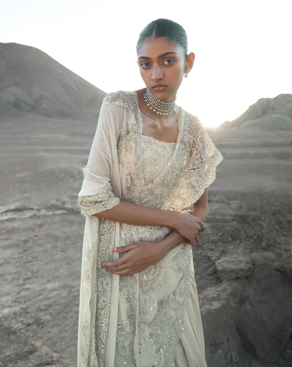 Pearl Lace Saree Gown - Image 2