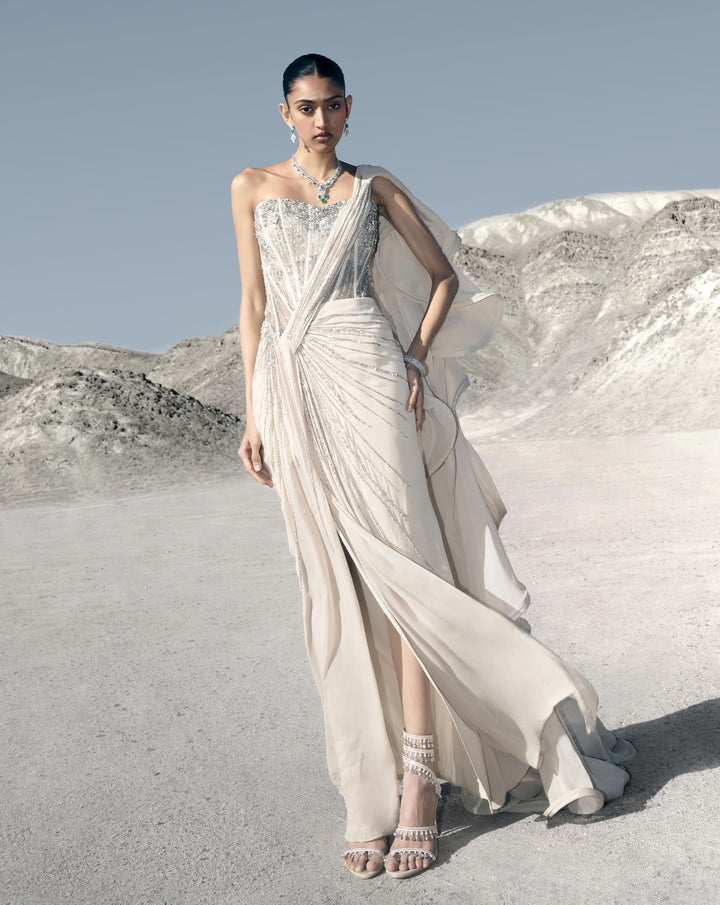 Corseted Crystal Saree Gown - Image 5
