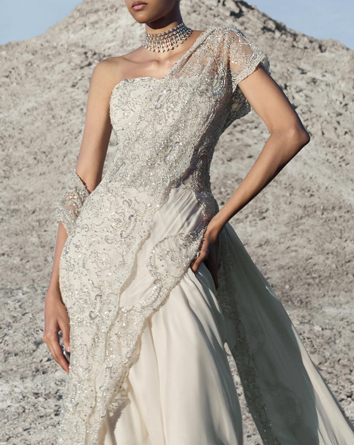 Pearl Lace Saree Gown - Image 4