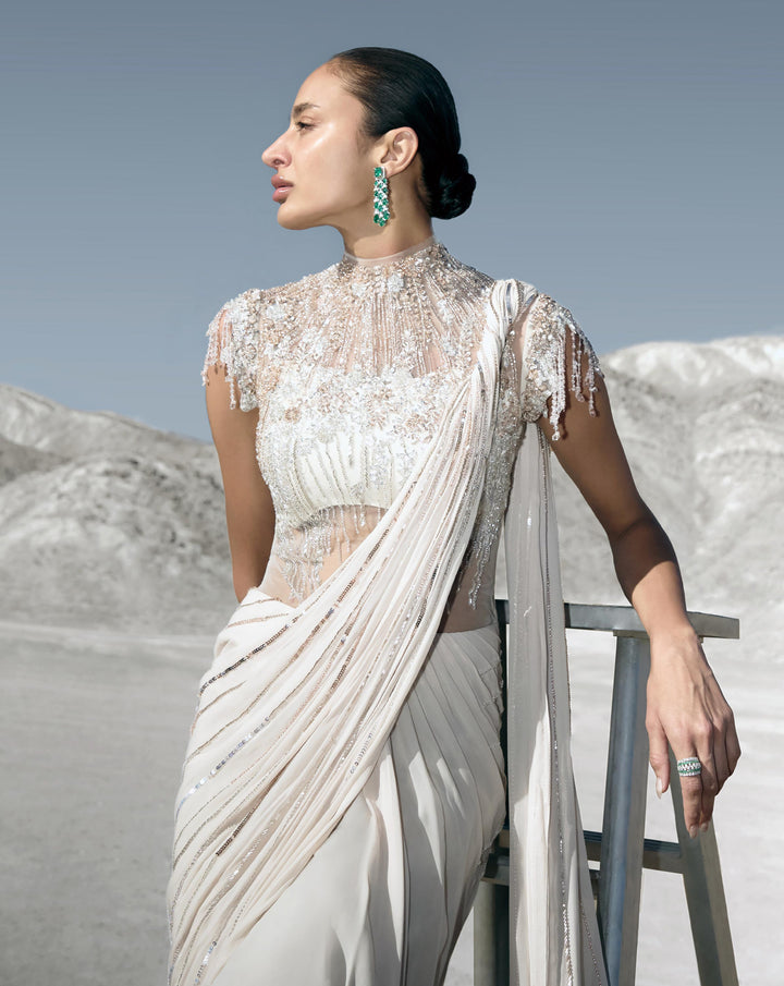 The Floral Pearl Saree Gown - Image 3