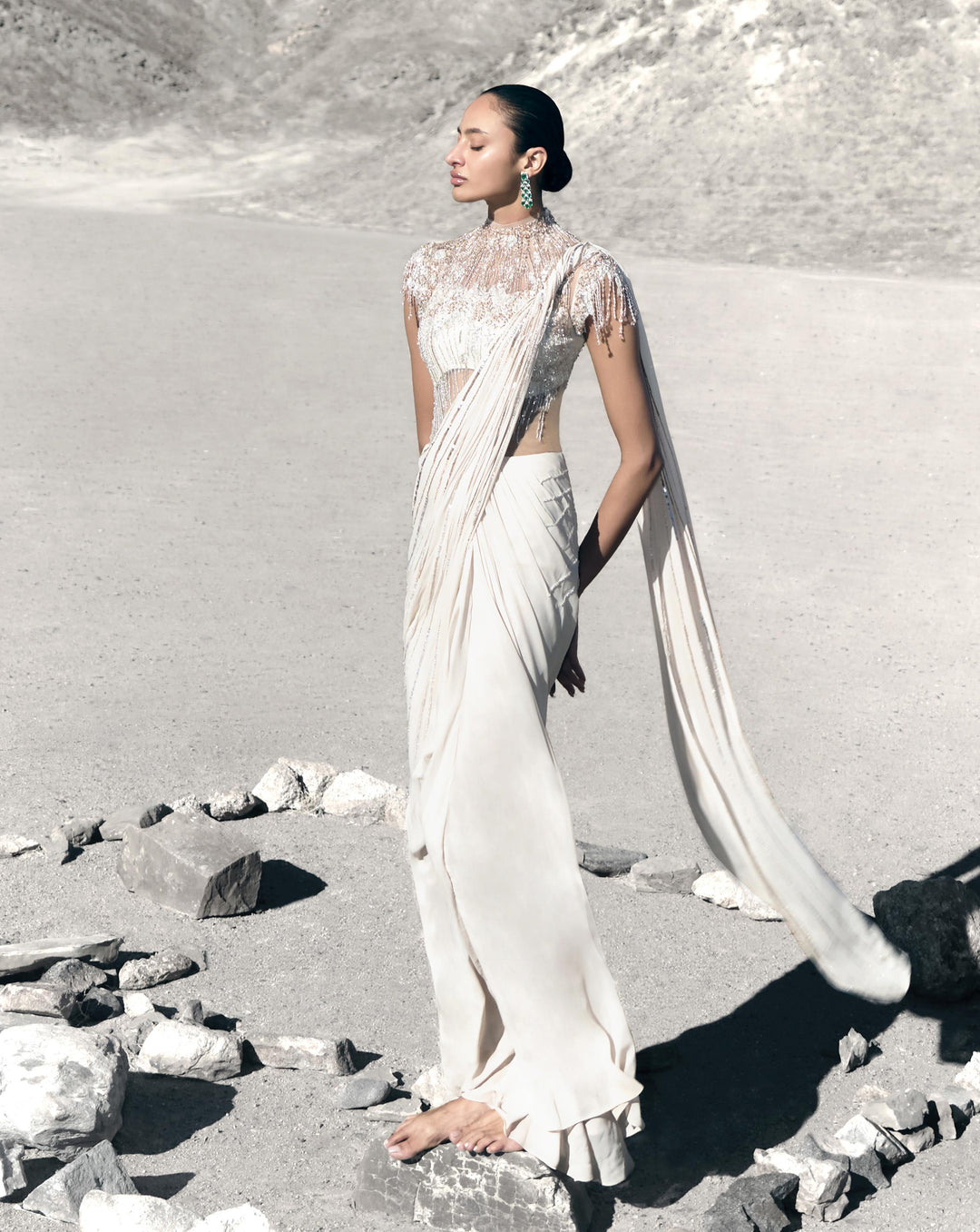 The Floral Pearl Saree Gown - Image 4