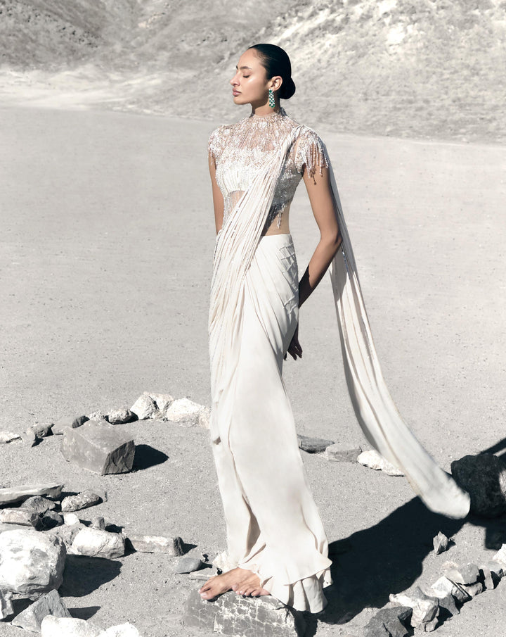 The Floral Pearl Saree Gown - Image 4