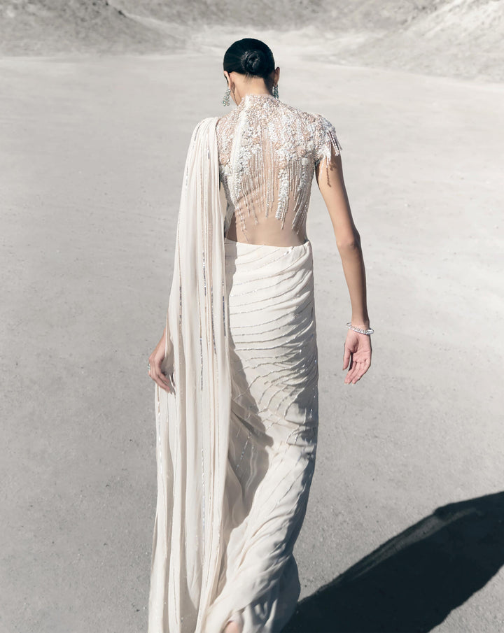 The Floral Pearl Saree Gown - Image 5