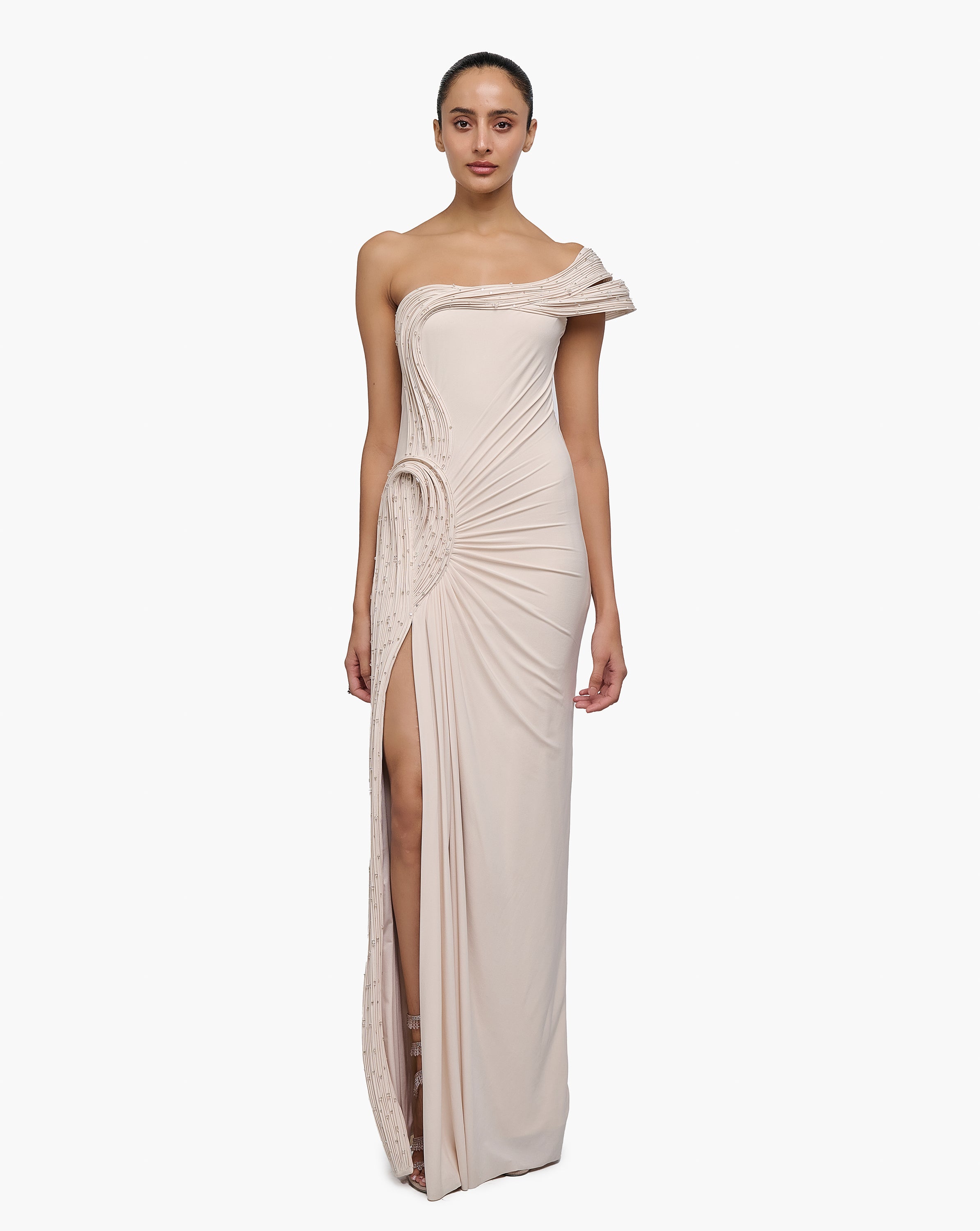 Crystal Veil Draped Gown