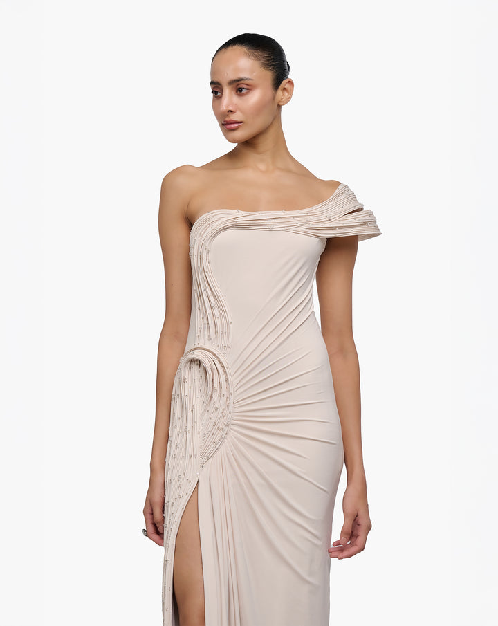 Crystal Veil Draped Gown