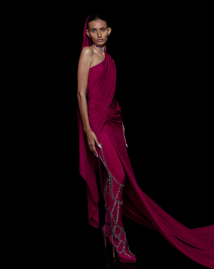 FUCHSIA STARFALL SAREE GOWN