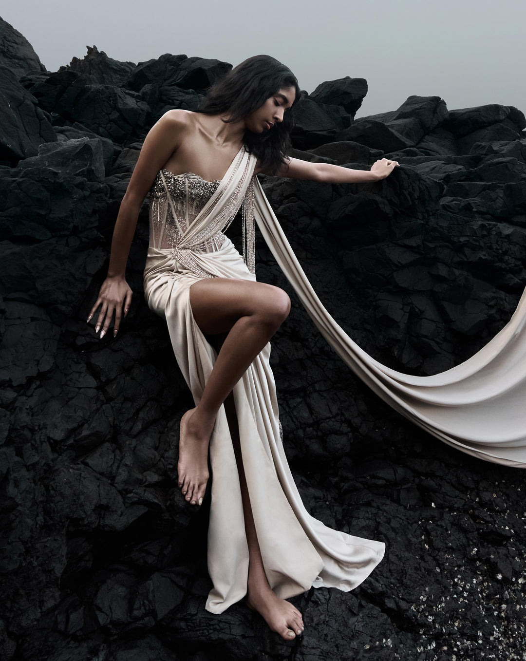 Corseted Crystal Saree Gown