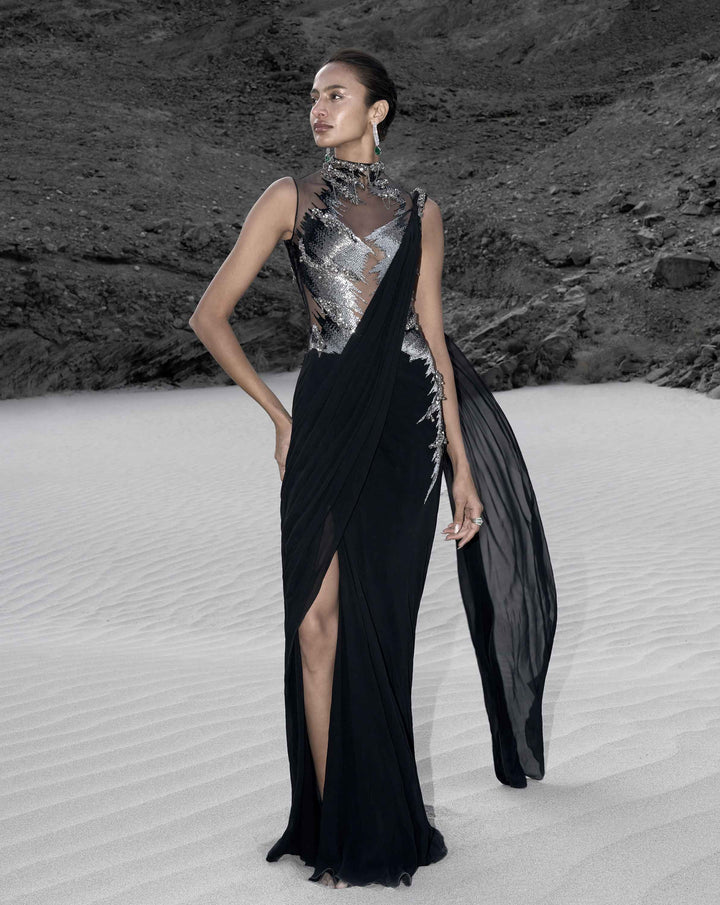 The Embellished Metallic Saree Gown - Image 1