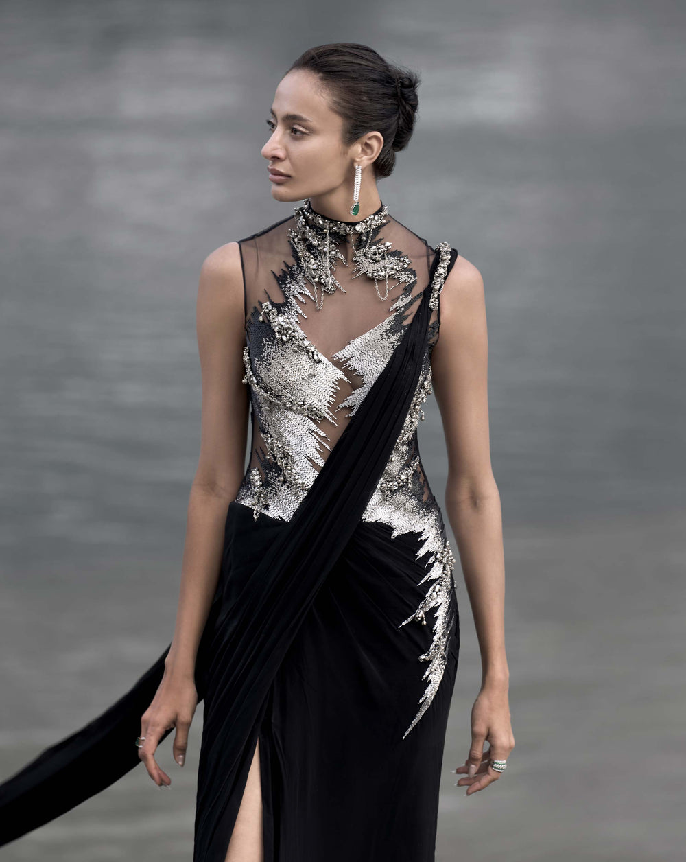 The Embellished Metallic Saree Gown - Image 2