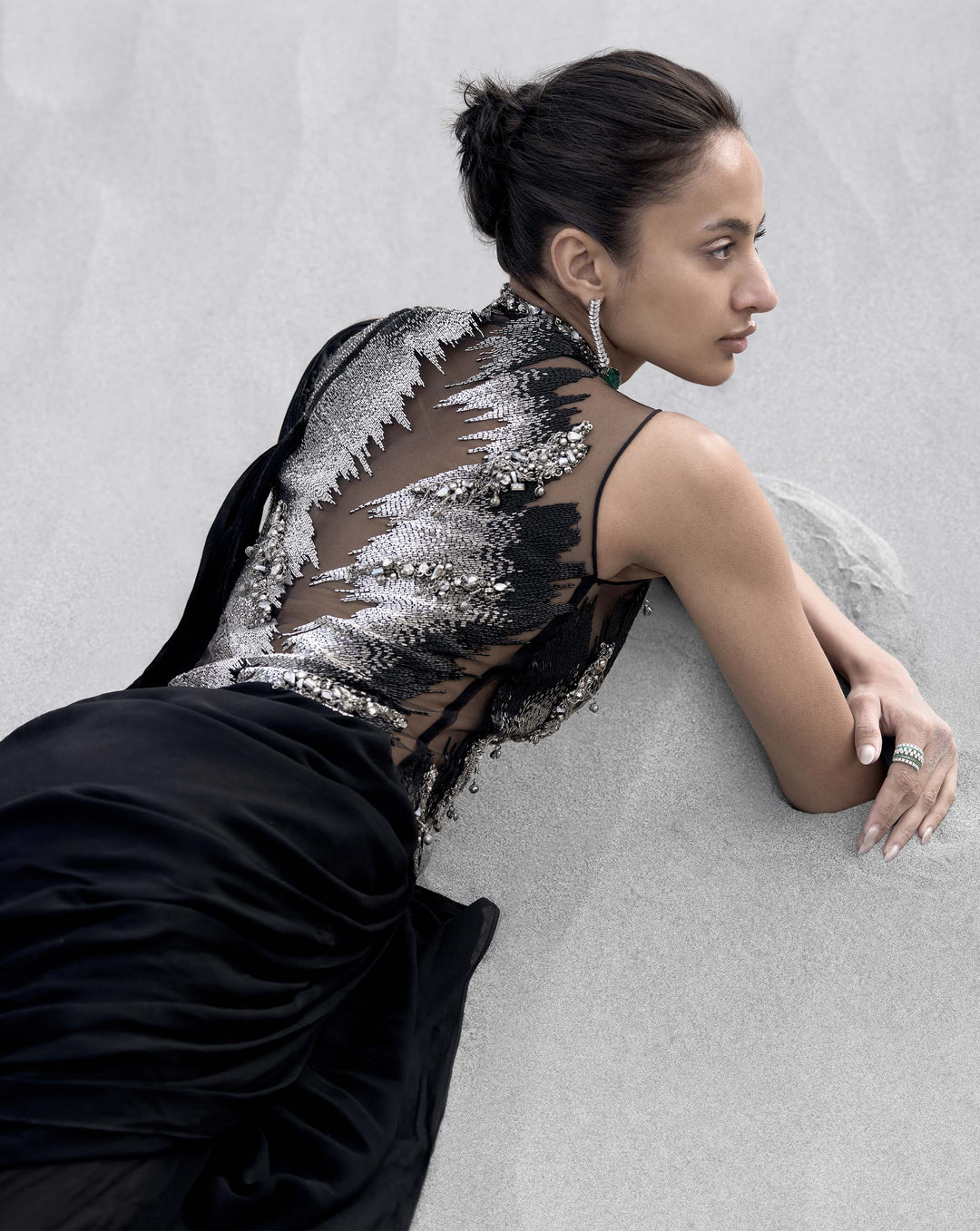 The Embellished Metallic Saree Gown - Image 3