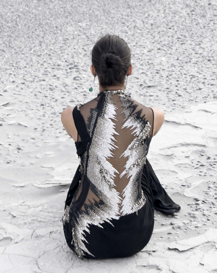 The Embellished Metallic Saree Gown - Image 4