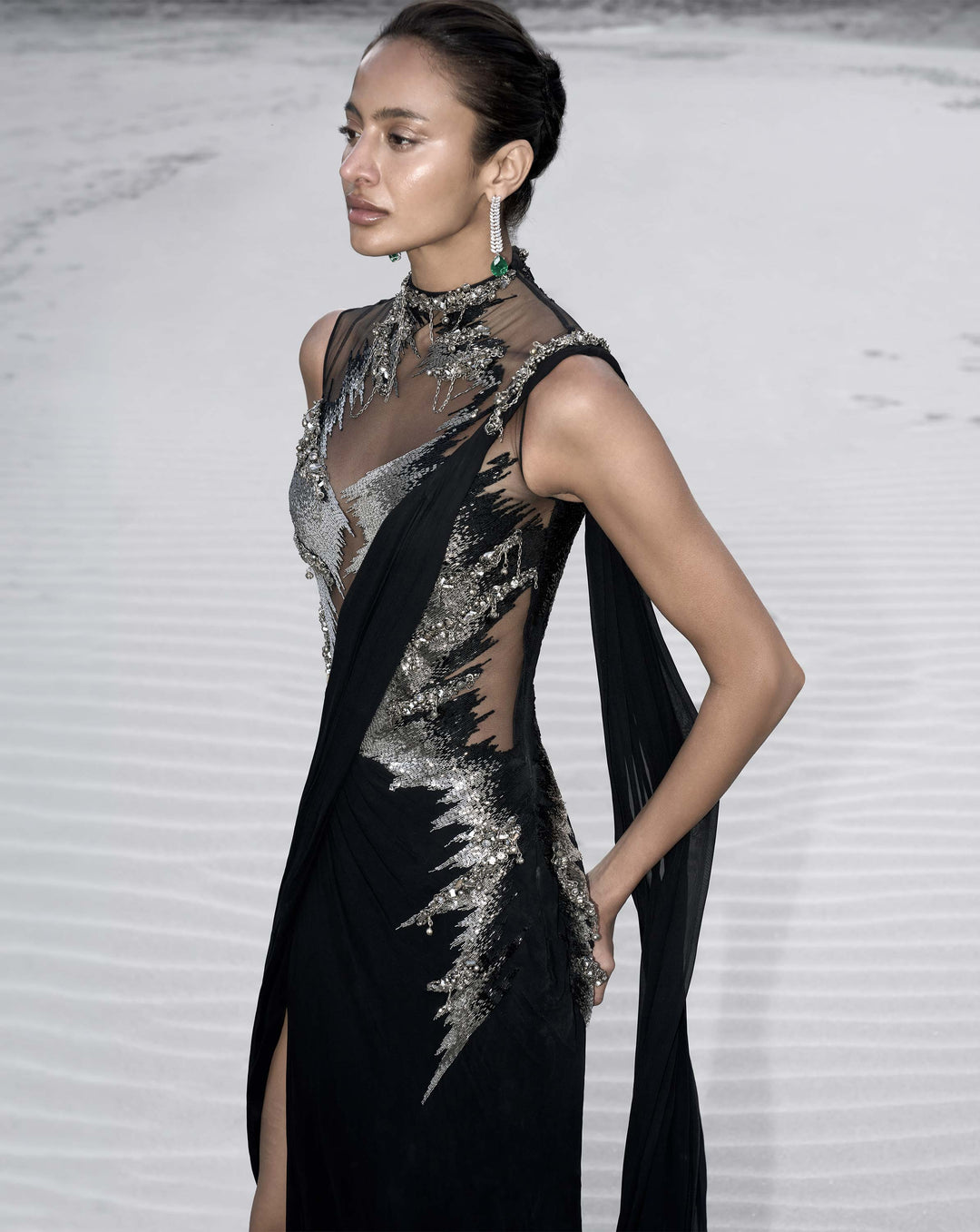 The Embellished Metallic Saree Gown - Image 5