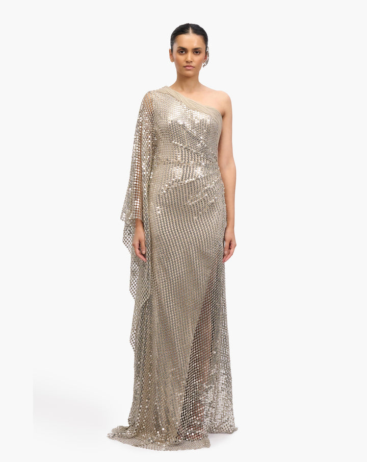 Astral One-Shoulder Sequin Gown