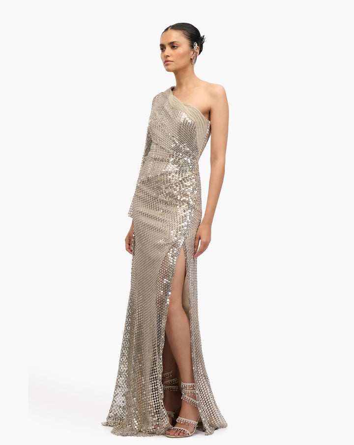 Astral One-Shoulder Sequin Gown
