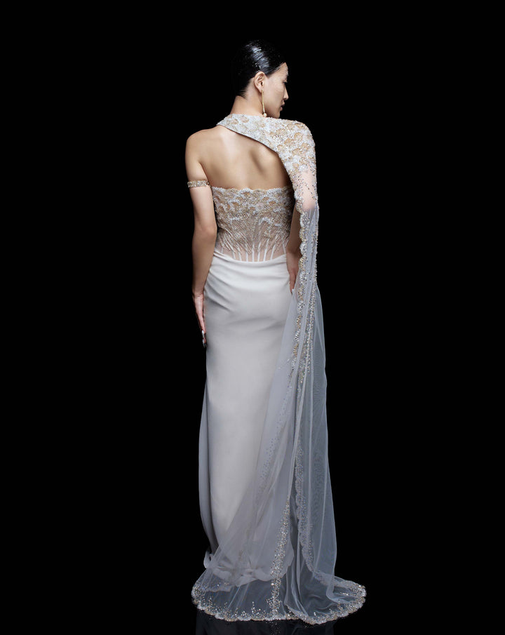 Scalloped Veil Saree Gown