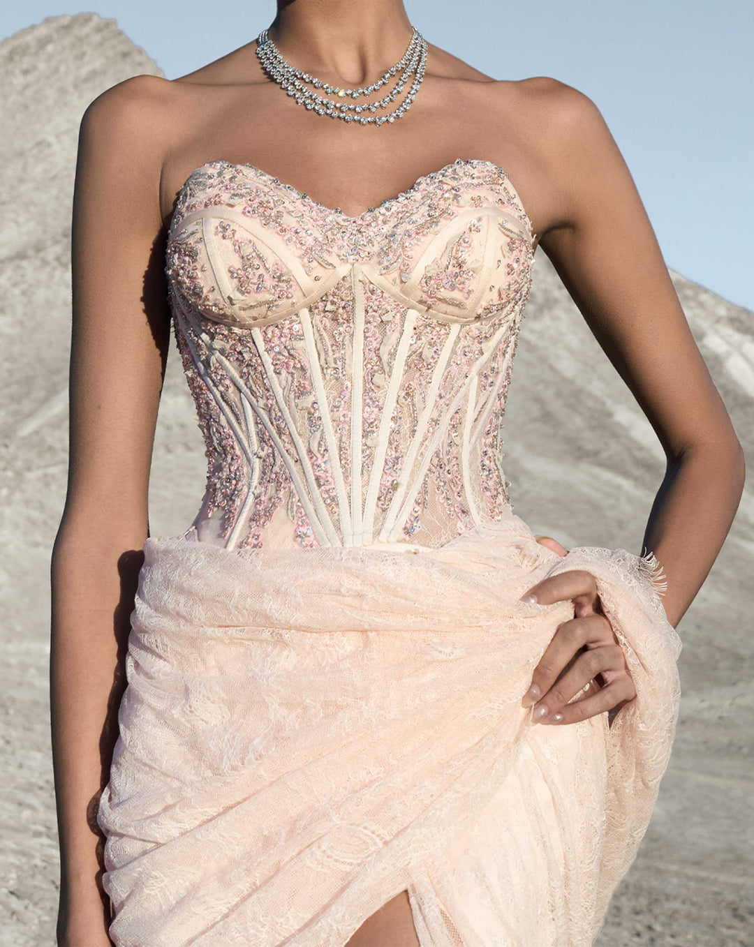 Corseted Crystal Saree Gown - Image 3