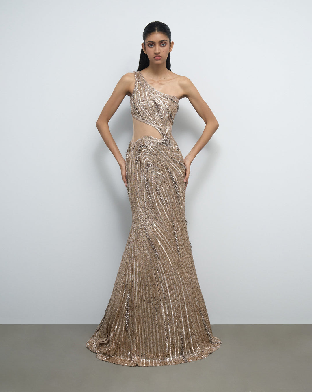 Refraction embroidered gown