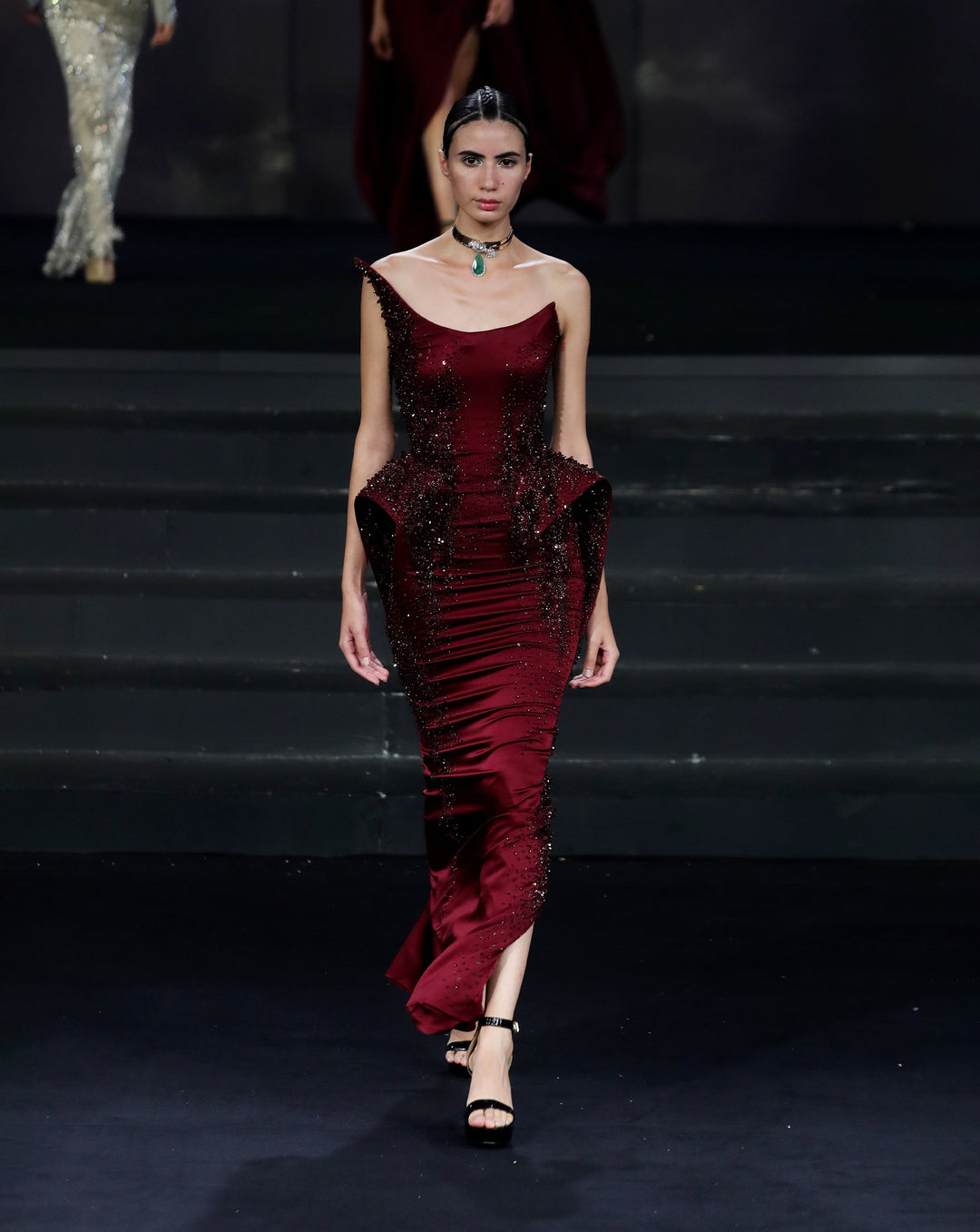 Sculpted peplum gown