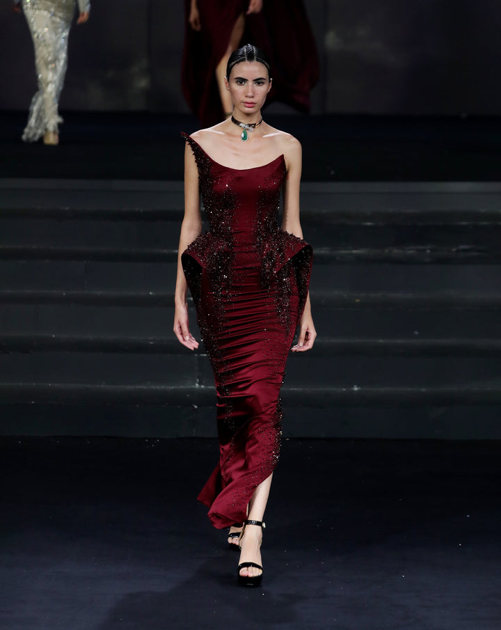 Sculpted peplum gown
