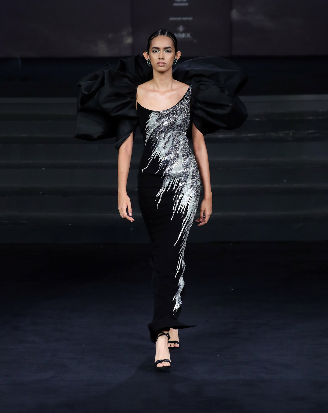 Assymetric Reptilian Embroidery Gown