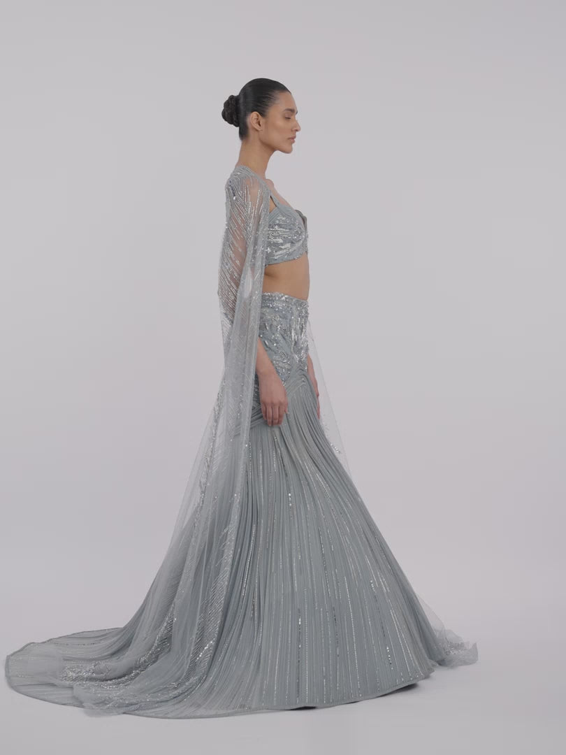 The Embellished Lehenga with Sheer Cape