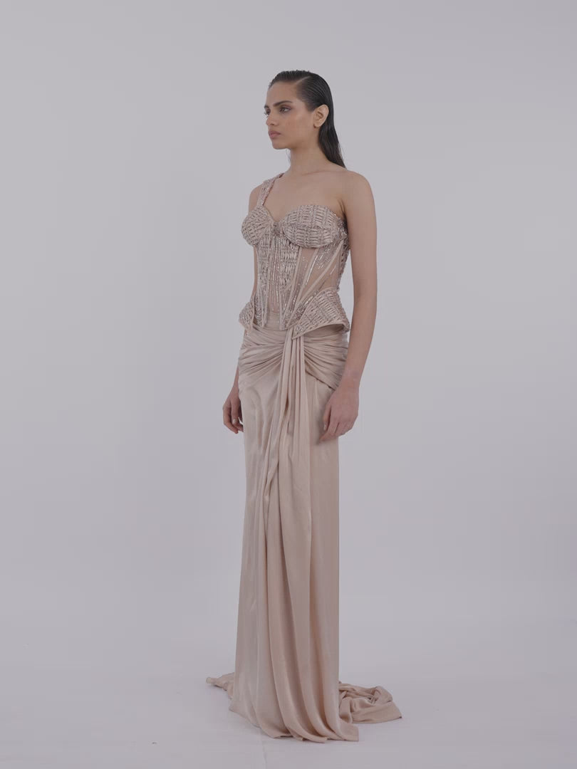Woven Bodice Crystal-Draped Saree