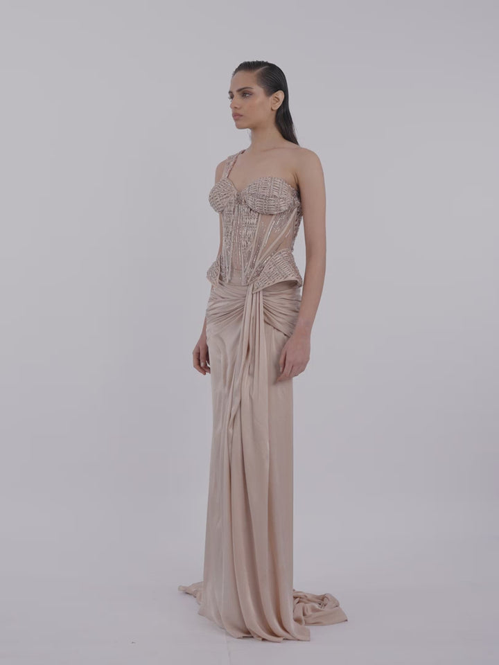 Woven Bodice Crystal-Draped Saree