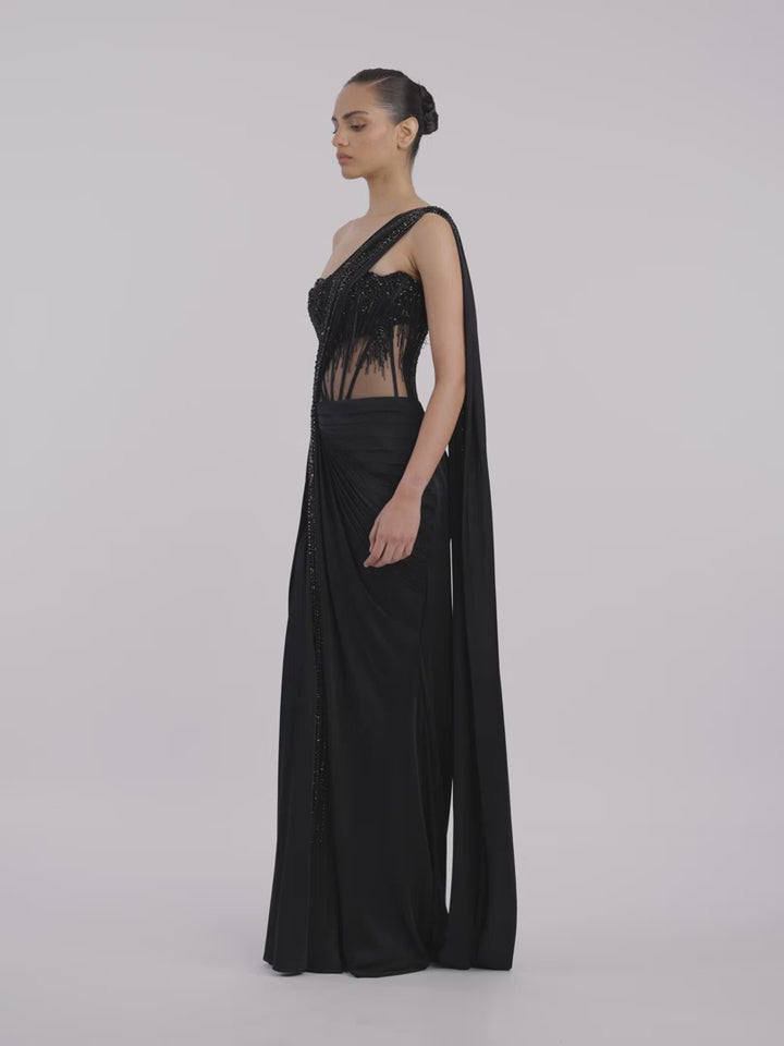The Noir Embellished Saree Gown